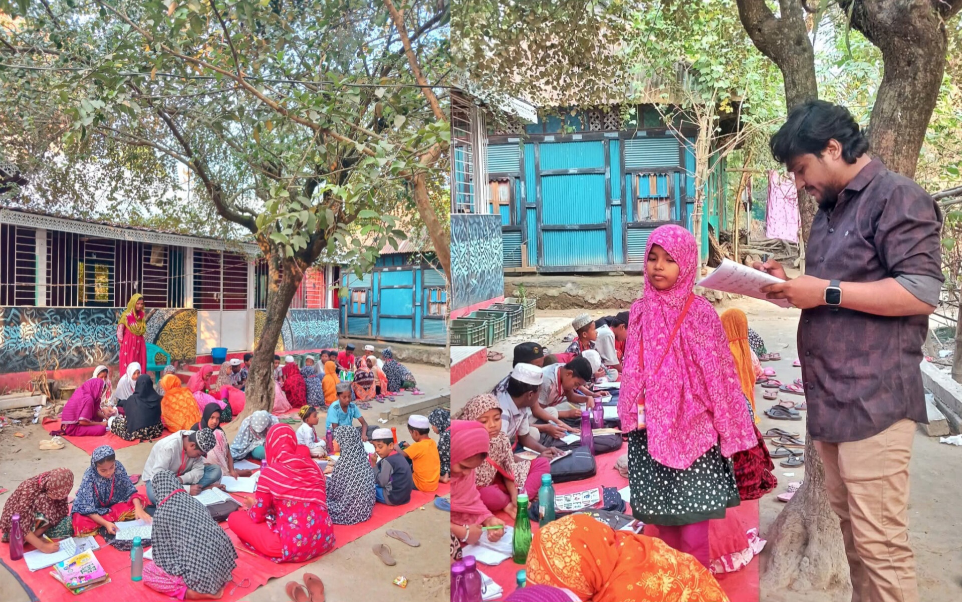 বরুড়ায় এক যুগ ধরে শিশুদের নিয়ে চলছে গাছতলায় বিনামূল্যে পাঠদান
